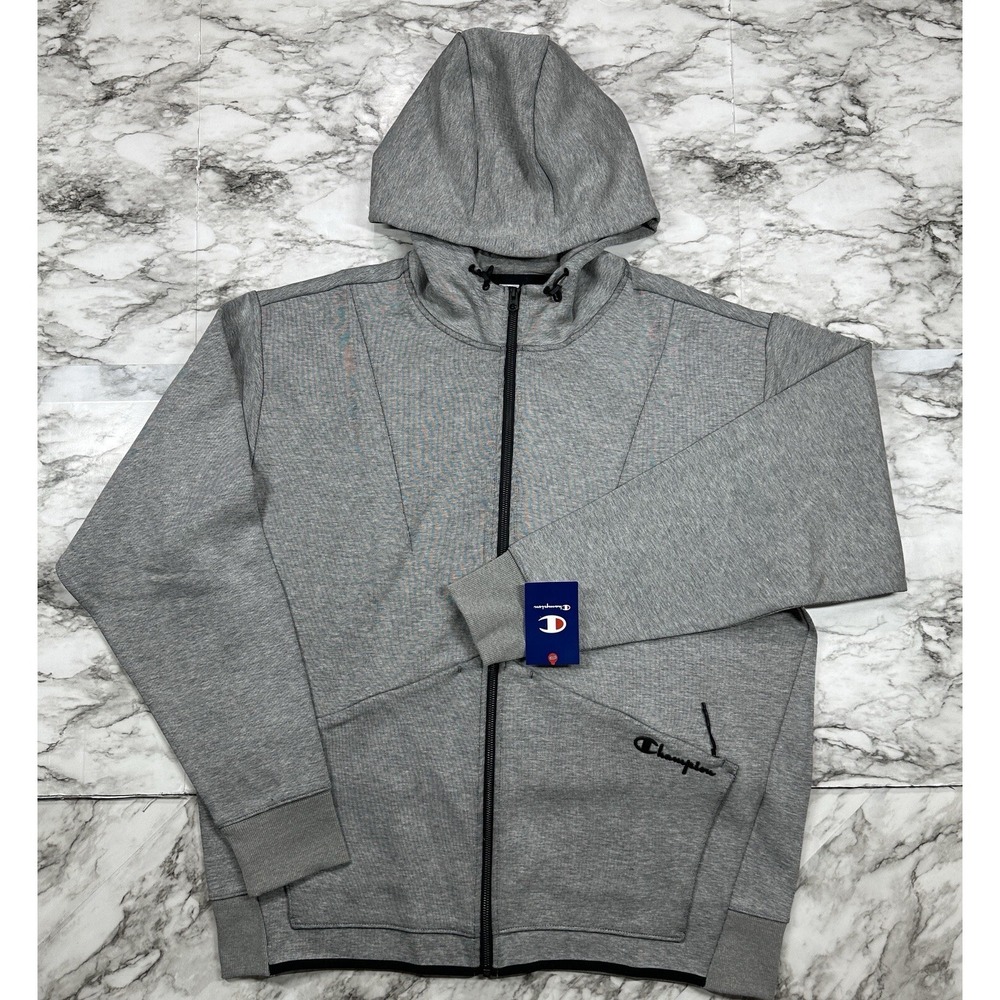 Champion Jacket Mens XL Grey Black Heathered Hoodie Long Sleeve Full Zip NEW